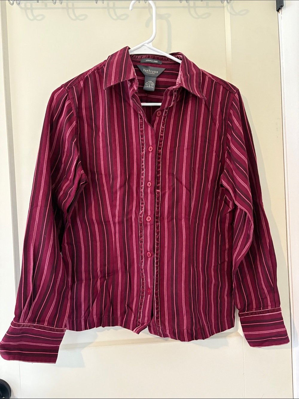 Vintage Van Heusen Burgundy and Pink Striped Lightweight Shirt Jacket